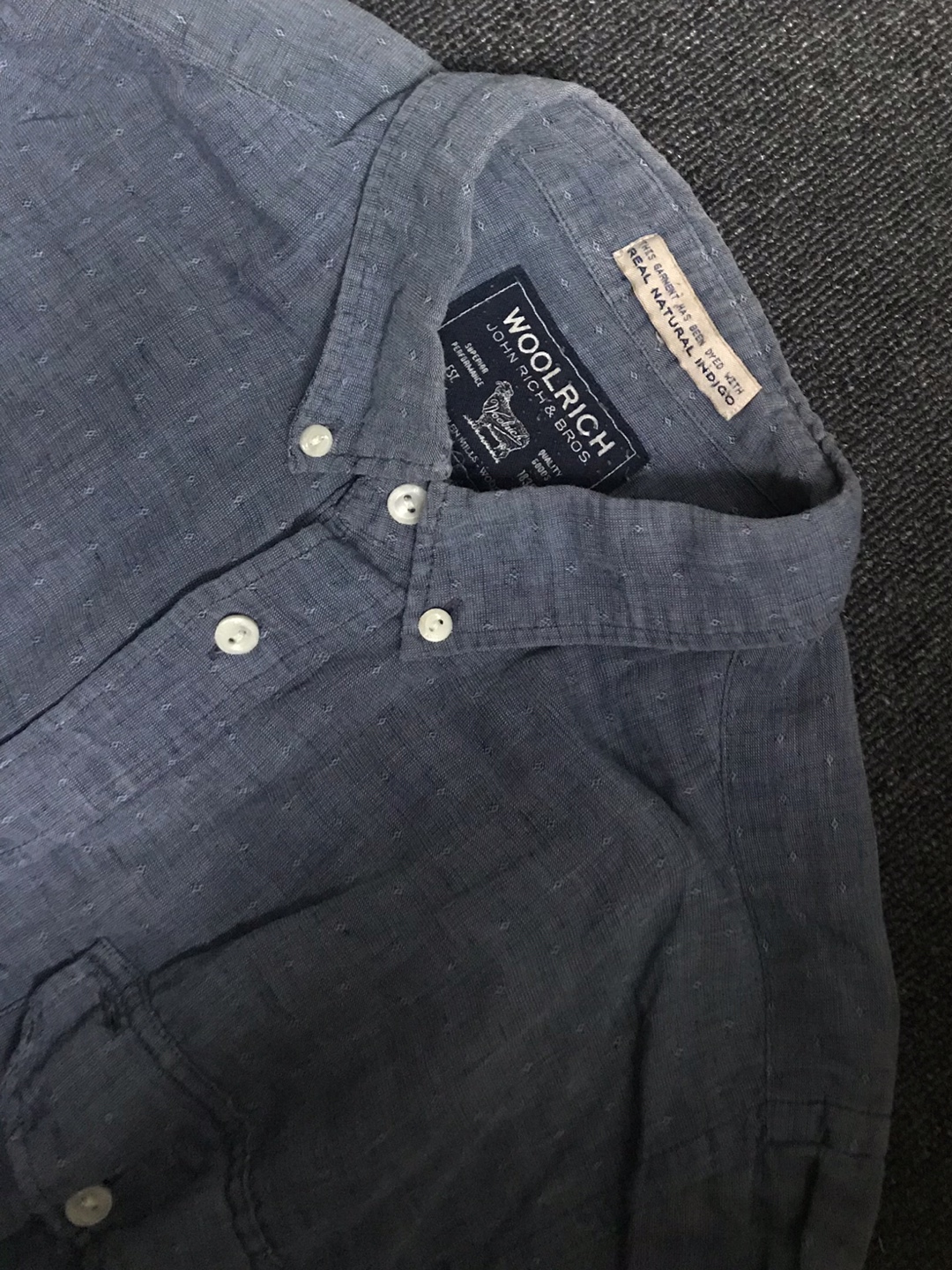 woolrich indigo cotton/linen pattern bd shirt (L size, ~100 추천)